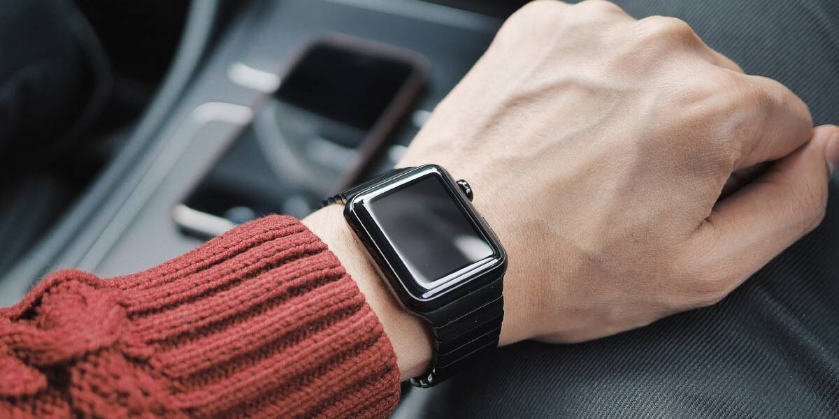 Black Apple Watch on a wrist. Black Apple Watch on a wrist.