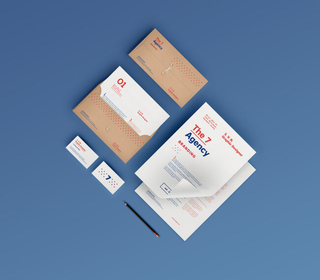 Branding stationery for The 7 Agency.