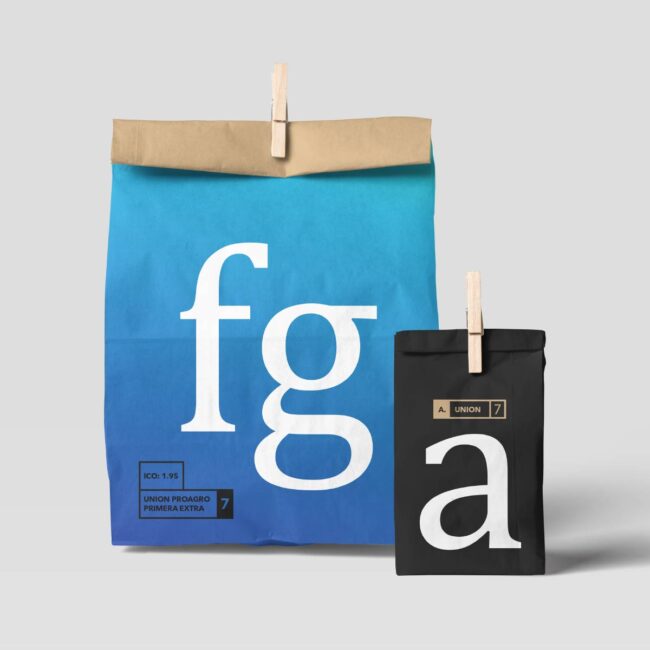 Paper bags with letter designs.