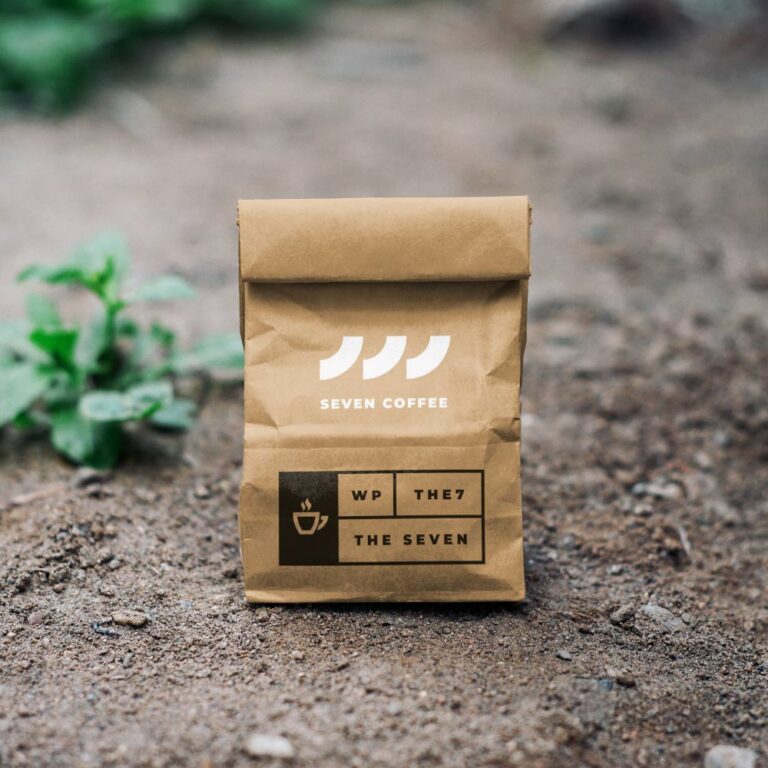 Seven Coffee bag on the ground.
